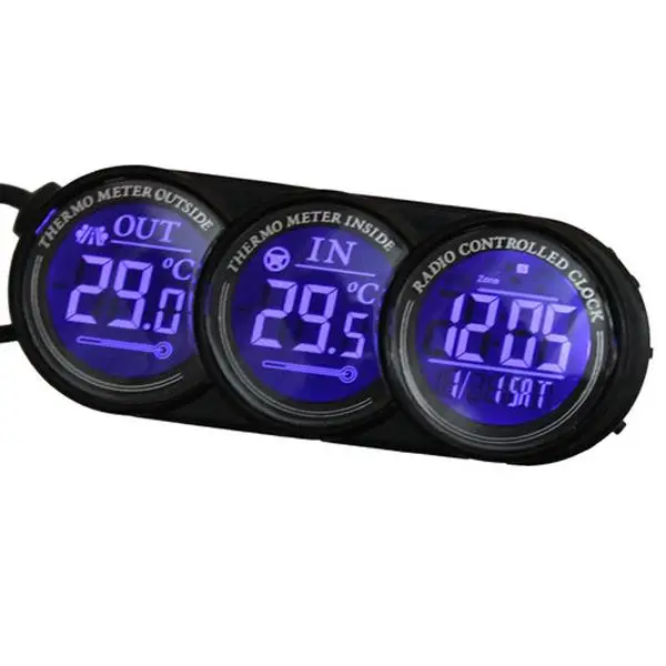 

LCD Screen Car Inside Outside Thermometer Vehicle Clock Calendar Voltage Monitor Temperature Meter