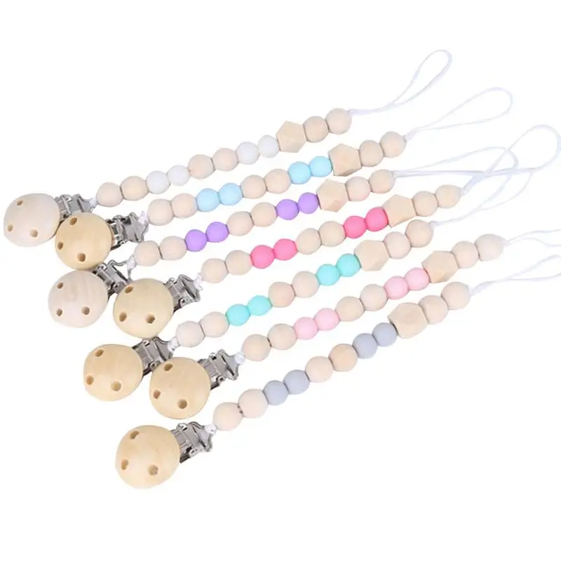 1PC Baby Pacifier Clip Wooden Chain Soother Nipple Holder Infant Feeding Toy