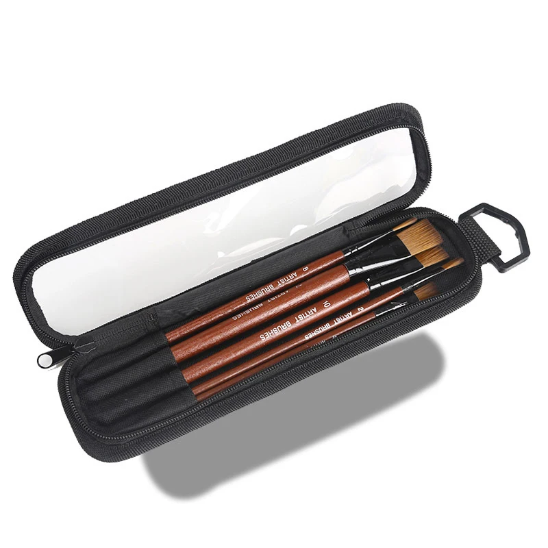 

High Quality Portable Compact Paint Brush Case Creative Black Hollow Writing Brush Bag For Student Gifts School Art Supplies