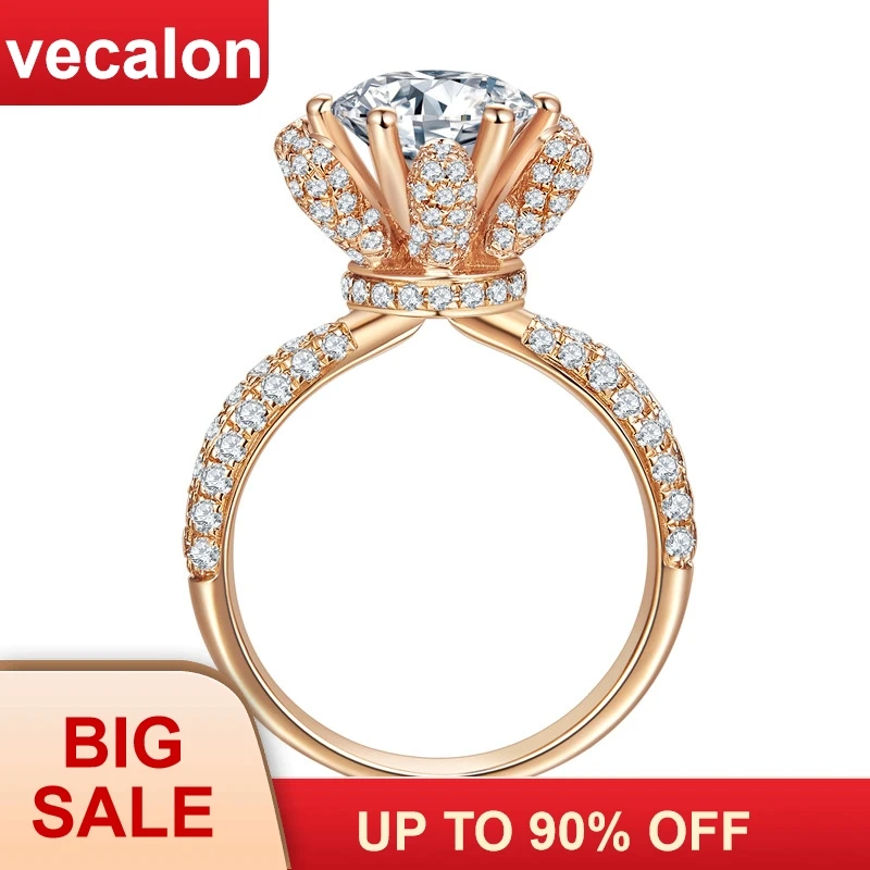 Vecalon цветок ювелирное розовое золото заполненное юбилейное кольцо 5A Циркон Cz 925 серебро обручальное кольцо кольца для женщин Свадебные