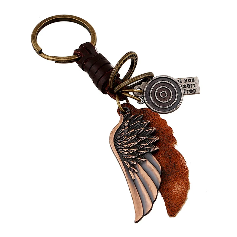 

Men Leather Keychain Punk Wing Key Ring Zinc Alloy Charm Custom Key Chain