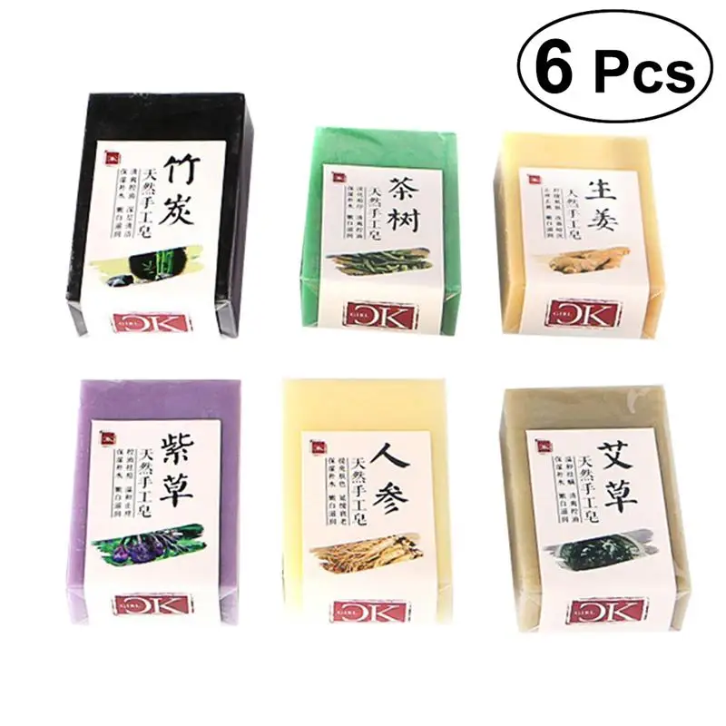 

6PCS Natural Soap Bar Gift Set Face Soap or Body Soap Variety Soap Pack (Tea Tree, Ginseng, Lithospermum,and so on)