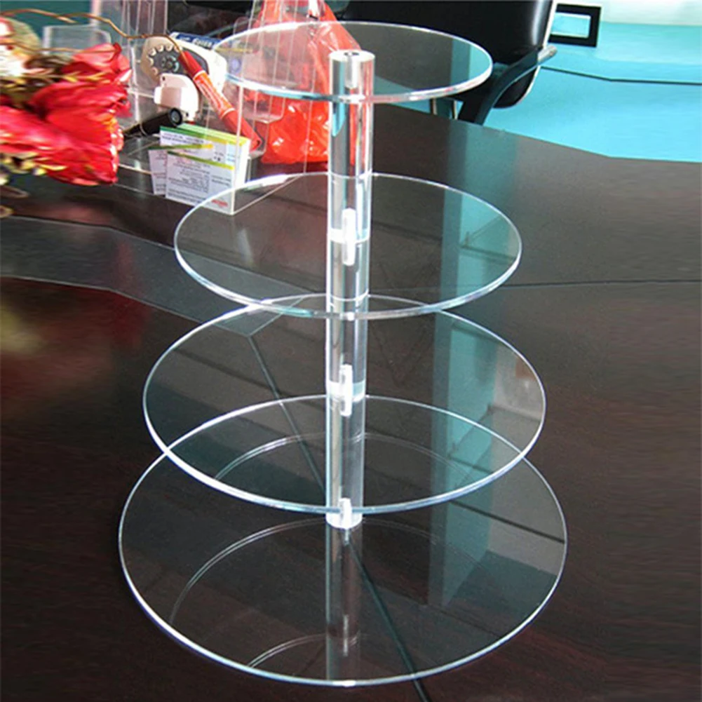 

Acrylic Party Holder Birthday Cake Stand Display 4 Layer Dessert Round Snack Rack Transparent