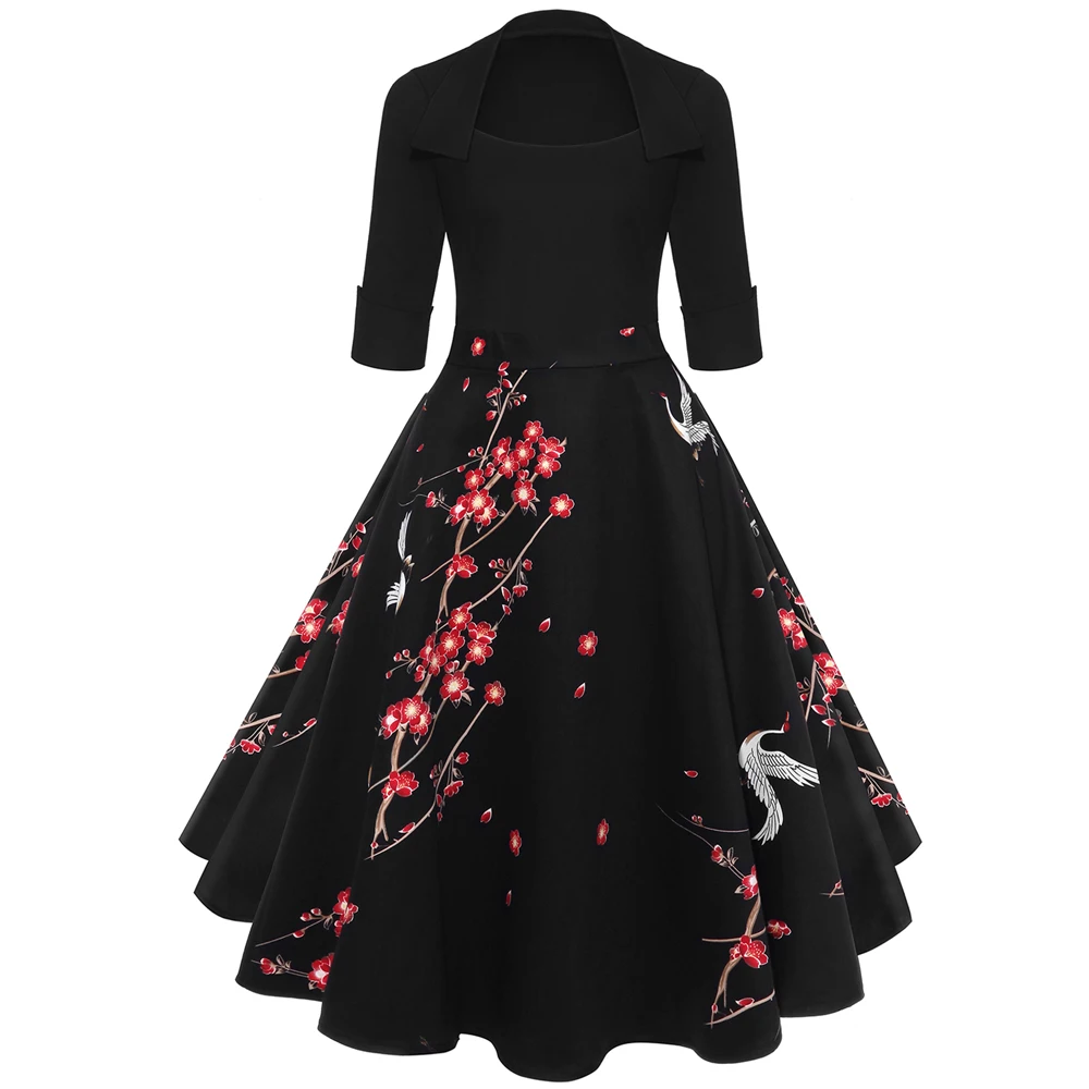 Sovalro осеннее цветочное женское платье ретро 50s рокабилли халат Хепберн винтажное платье женские праздничные Платья с цветочным принтом Vestidos