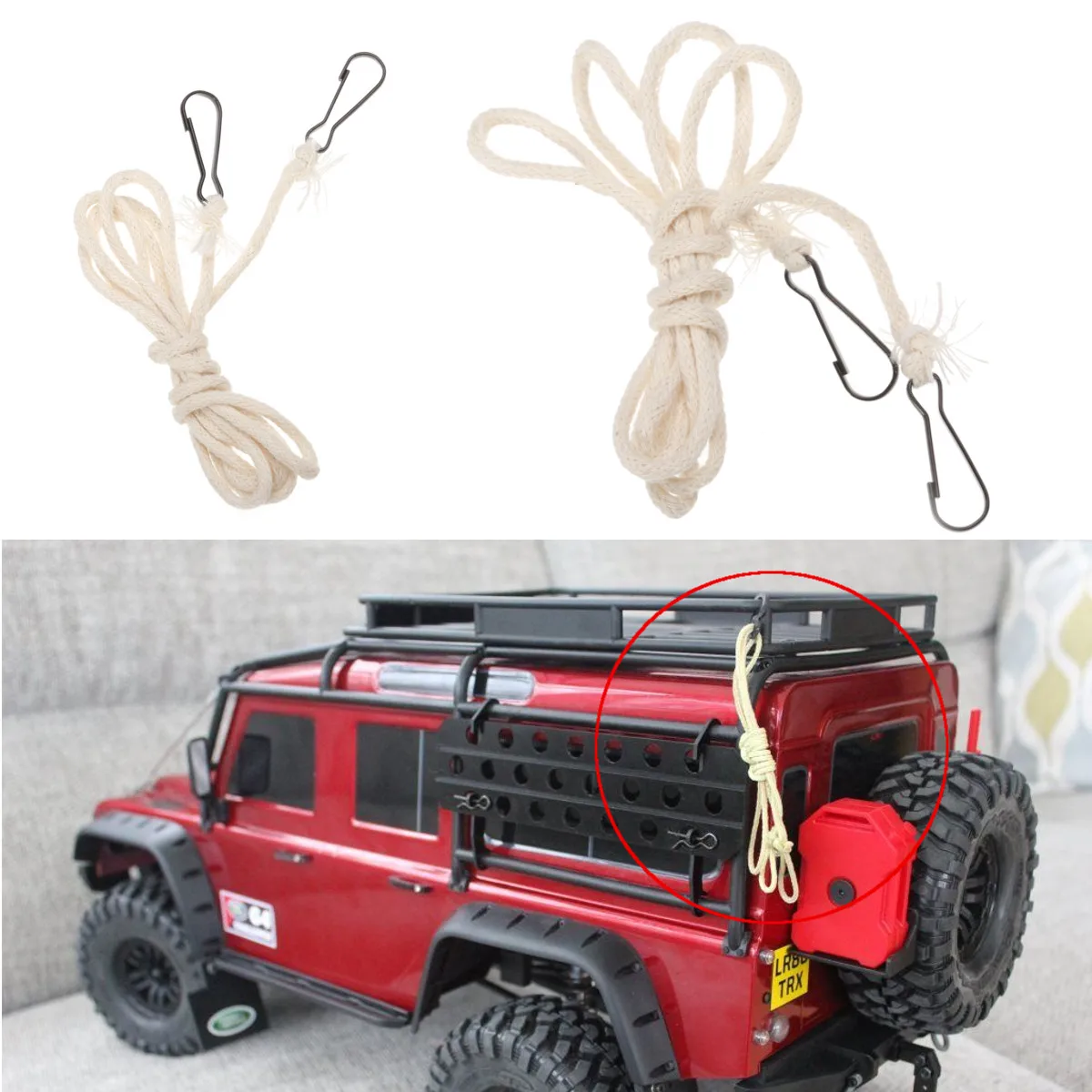 

1PC Limb Hemp Towing Rope With Hook for &LandroverD110 Scale Crawler Rc Car Parts Model Car Accessories String Decoration
