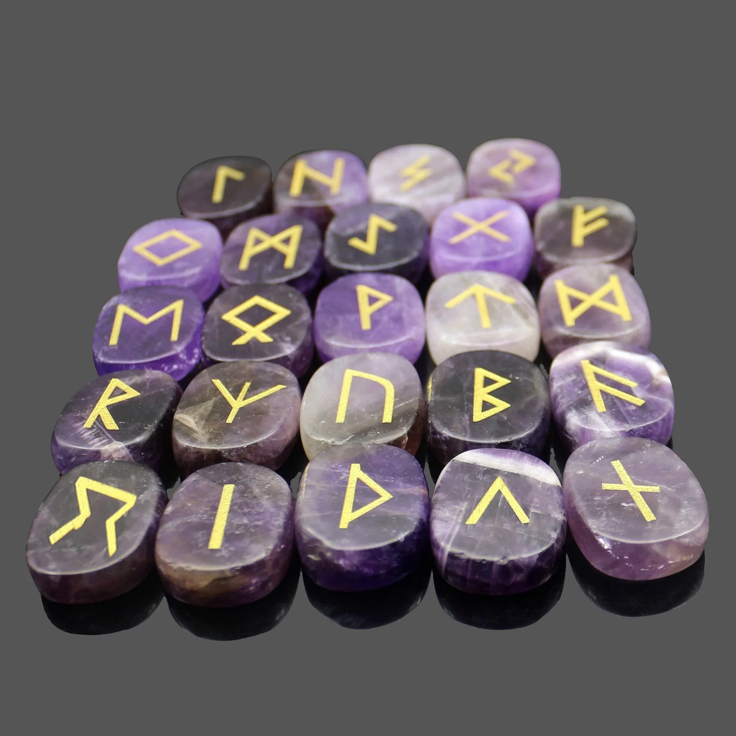 

Lun Nike Letter Natural Crystal Elliptical Piece Rune Symbol Divination rune Stone 24+1 Set fortune telling set letter beads
