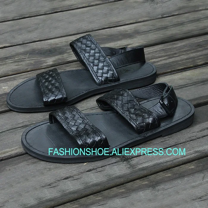 

Retro Plaited Leather Summer Gladiators Flat heel Leisure Mens Sandals Beach Shoes