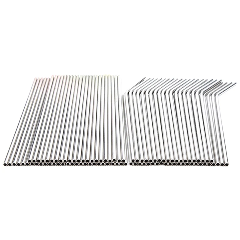 

100pcs Metal Straws Can Be Reused 304 Stainless Steel Drinking Water Pipes 215 Mm x 6 Mm Curved Straws And 50 Straight Straws
