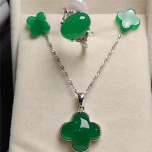 Koraba 3 шт. 925 пробы серебро натуральный зеленый классический нефрит драгоценный камень кулон ожерелье браслет серьги женский комплект ювелирных изделий