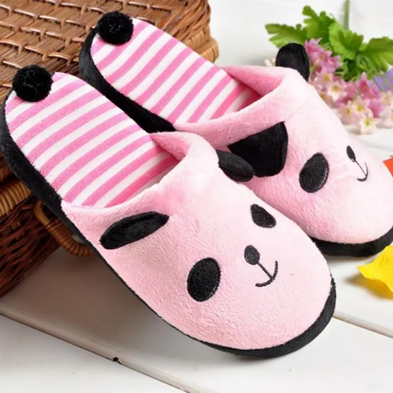

New Adorable Fluffy Ladies Autumn Winter Warm Plush Anti-slip Panda Tail Women Slippers Cute Coral Soft Home Slippers
