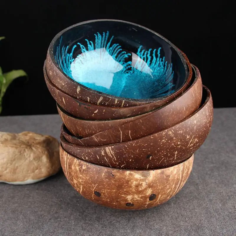 

Natural Coconut Shell Key, Candy Bowl Table Key Storage Section Coconut Bowl Ink Creative Ornament Creative Storage Bowl