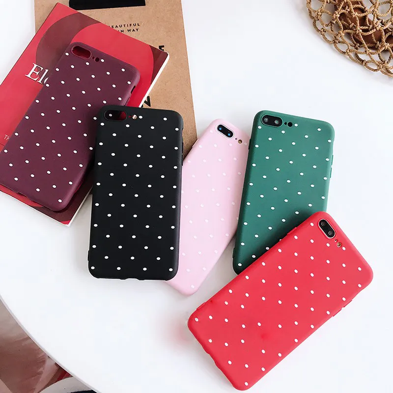 Ottwn Wave Dots Polka Cover For iPhone 6 7 8 Plus X XS Max XR Wave Dots Case For iPhone 6 6S Plus Soft Silicon Cover Phone Bag
