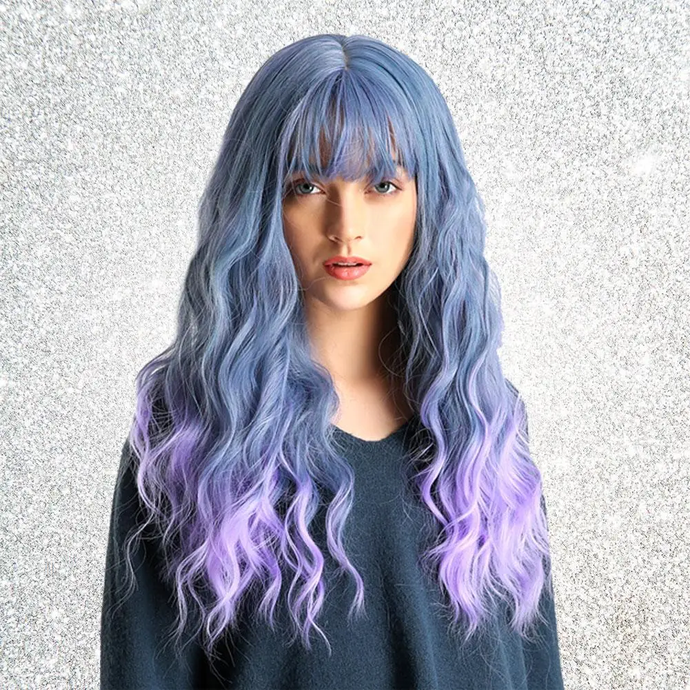 Closeout Fashion Big Wavy Curls Wig Women Personality Blue