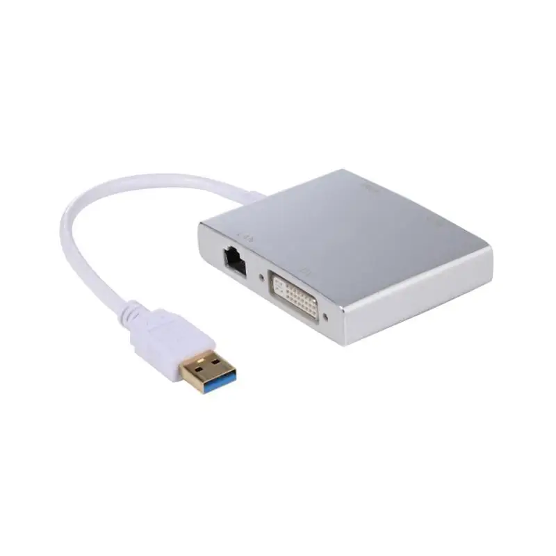 

Aluminum Alloy4 in 1 USB 3.0 to 4K HDMI VGA DVI RJ45 Hub LAN Ethernet Network Adapter Converter Wire Video Adapter Convert Cable