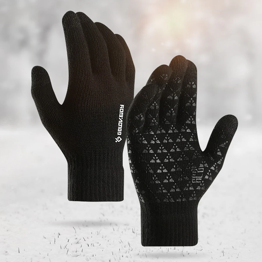 

Cycling Knitted Gloves Winter Male Touch Screen Non-slip Bike Gloves Plus Velvet Thickening Solid Outdoor Bicycle Warm Mittens