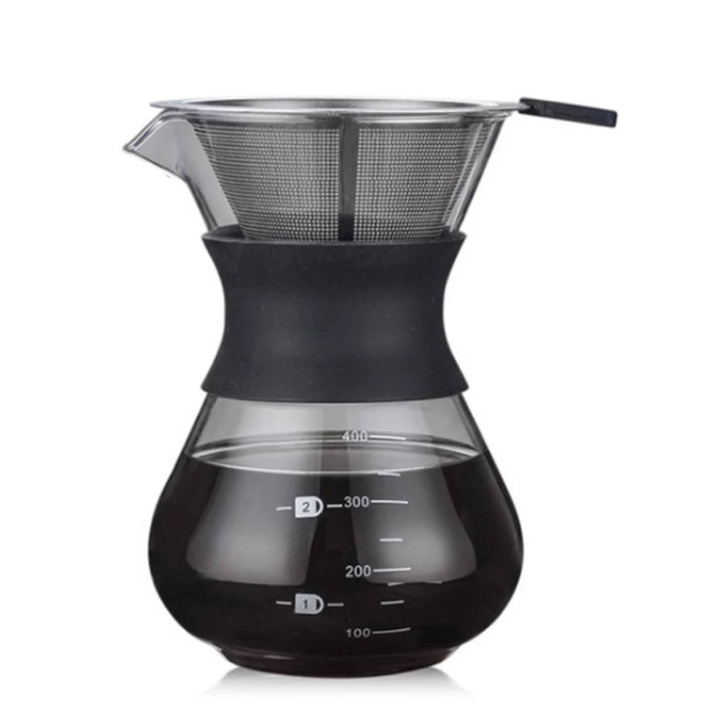 

Botique-200ML Pour Over Coffee Maker Filter Dripper Glass Container Coffee Percolators Stainless Steel Coffee Filter