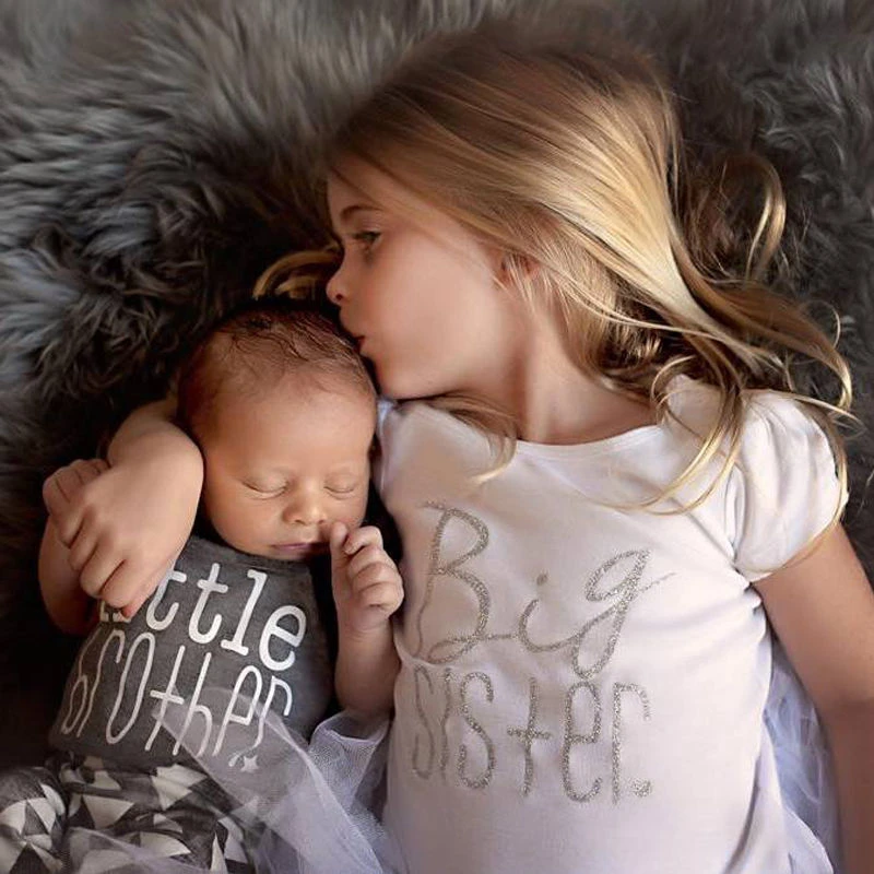

2018 Summer Casual Newest Newborn Baby Boys Kids Clothing Sister T-shirt Brother Bodysuit Letter Family Matching Clothes Outfits