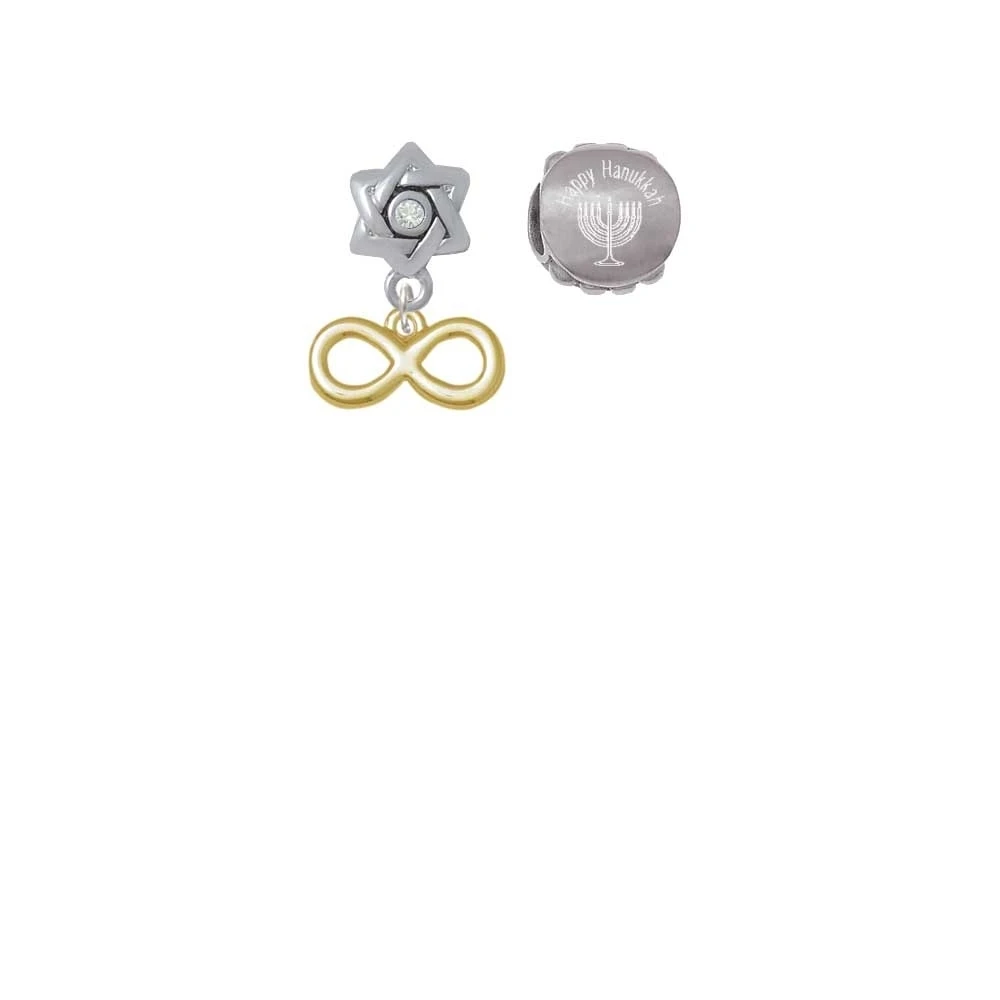 Goldtone Средний знак бесконечности Happy hanukkah Шарм бусины (набор из 2) |