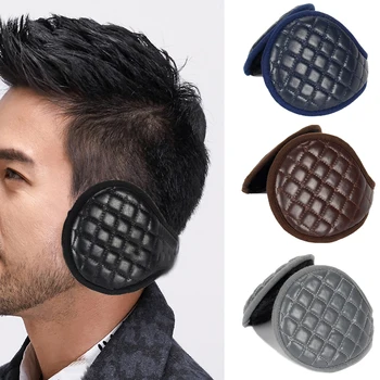

Cover Solid Cycling Ear Muffs Winter Foldable Adjustable Thicken Accessories Men Adults Warmers Plush Leather Outdoor Protection