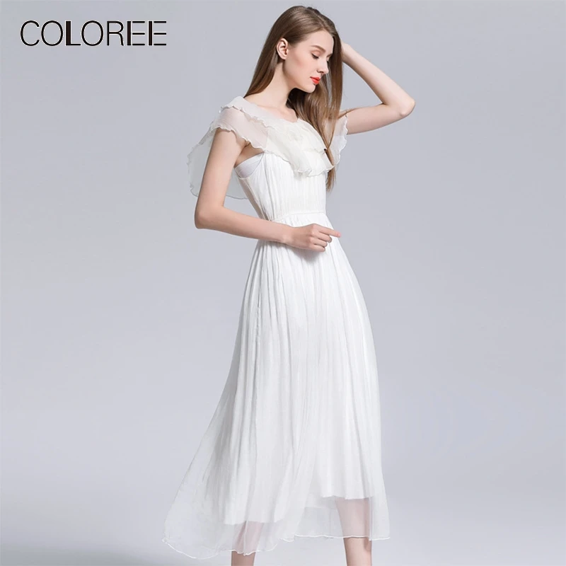 Zomer Strand Jurken Womens 2019 Zomer Slash Hals Off shoulder Boho Stijl Pure Zijde Mouwloze Maxi Jurk Vestidos Zomer Strand Jurken Womens 2019 Zomer Slash Hals Off shoulder Boho Stijl Pure Zijde Mouwloze Maxi Jurk Vestidos