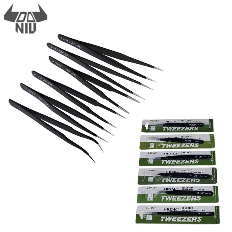 

DANIU ESD10 to ESD15 6Pcs Anti-Static Precision-Tweezers with Ceramic Tweezer Medical Steel Clamps for Electronics Soldering