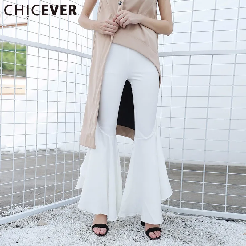 Женские брюки с высокой талией CHICEVER черные свободные оборками повседневная