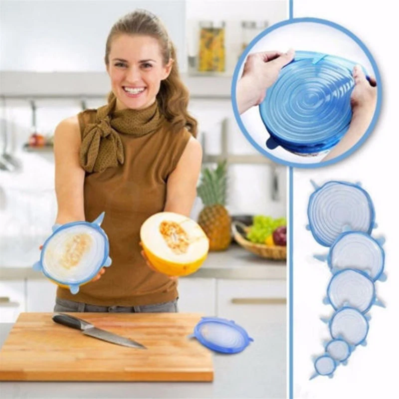 

6Pcs/ Set Universal Silicone Stretch Lids Vacuum Seal Suction Cover Sealer Bowl Pot Silicone Cover kitchen cookwar accessories