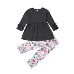 Комплект из 2 предметов для маленьких девочек, комплект одежды с длинными рукавами, футболка + длинные штаны, От 2 до 7 лет