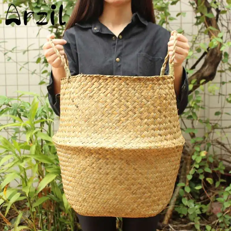 

S/M/L Straw Storage Baskets Rattan Storage Basket Wicker Hanging Flower Pot Baskets Storage Flower Vase Home Storage Basket Pot