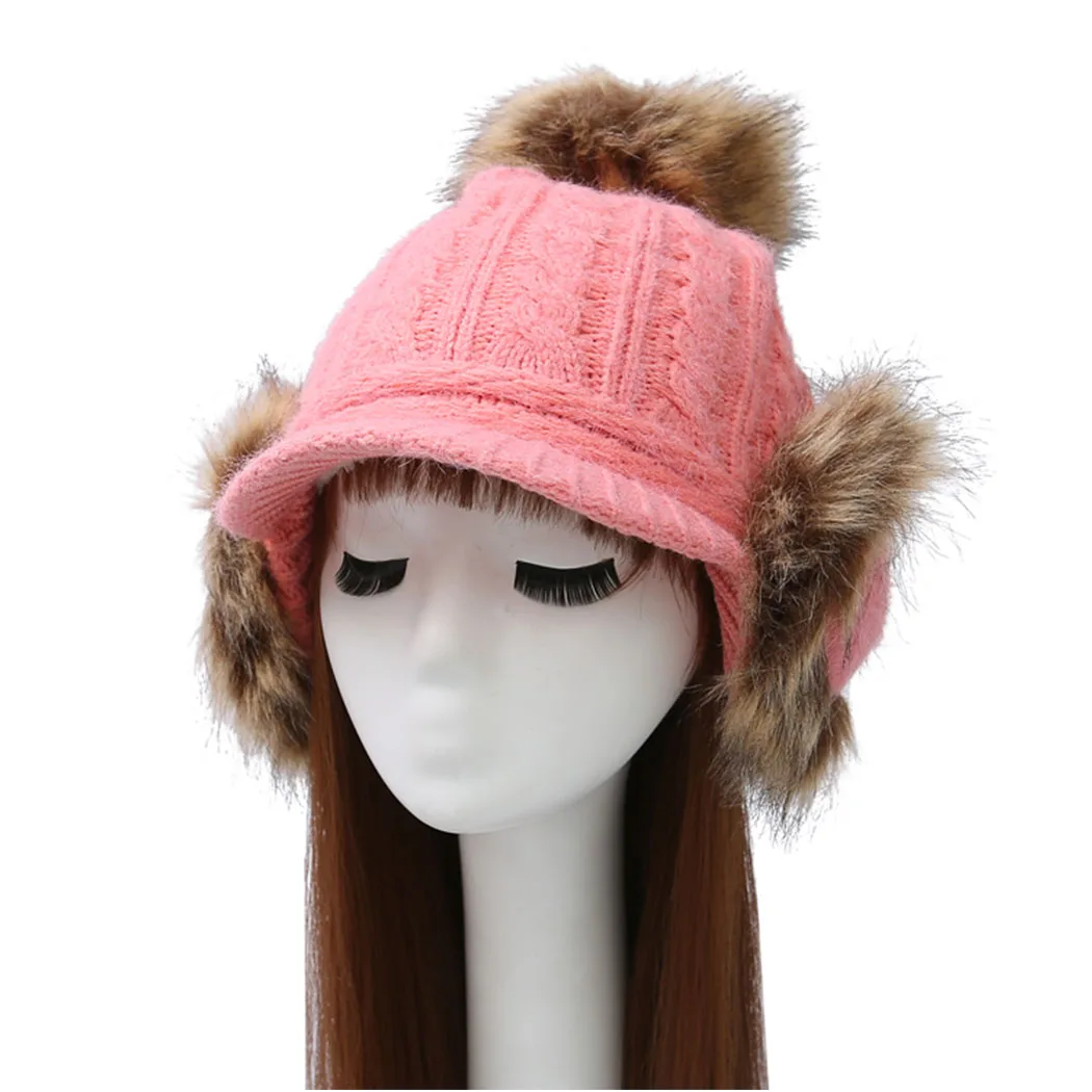 Buy Women Winter Hats Pompom Plus Fluffy Bomber Hats