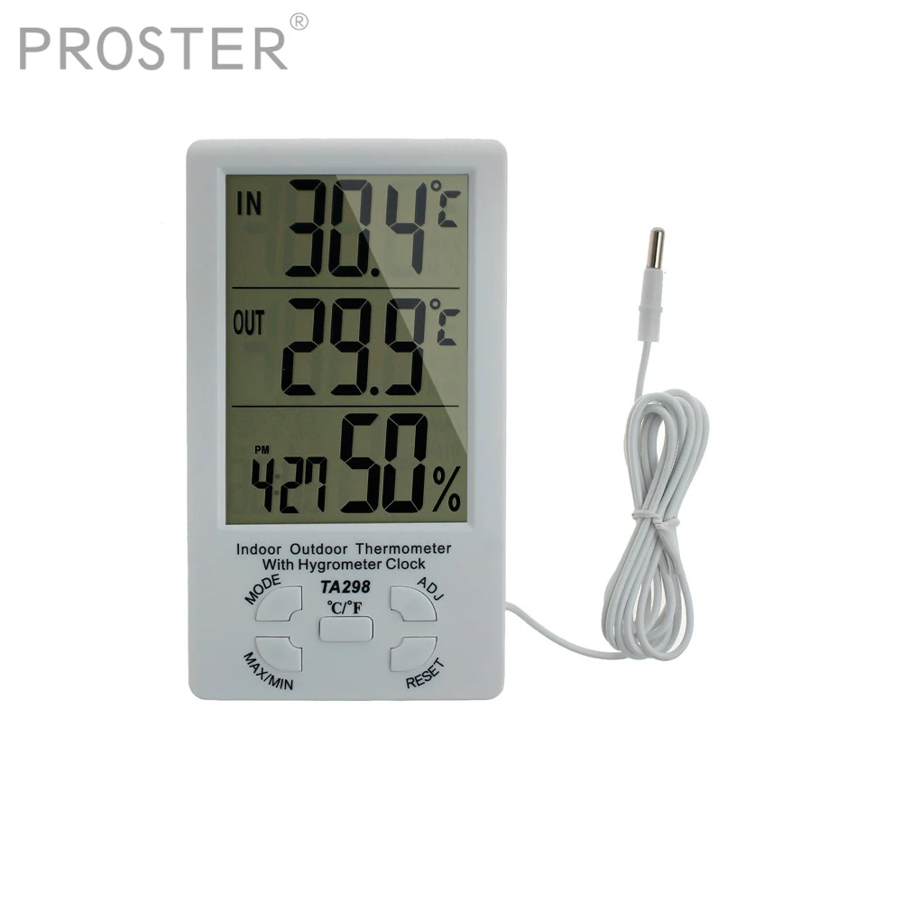 

Proster LCD Digital Thermometer Hygrometer Electronic Temperature Humidity Meter Weather Station Indoor Outdoor Tester White