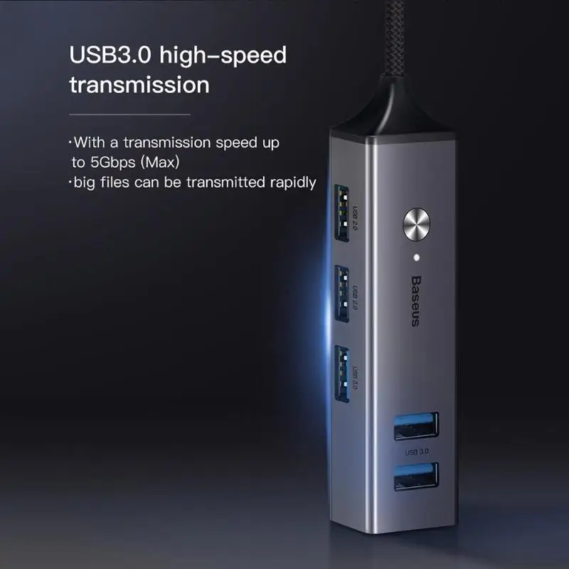 Baseus 5 Порты и разъёмы USB 3,0 концентратор Тип C 3xusb 3,0+ 2xusb 2,0 сплиттер адаптер конвертер Тип-C USB хаб для портативных ПК