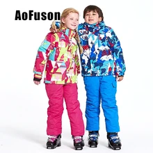 Детский лыжный костюм, комплект из куртки и штанов, водонепроницаемая ветрозащитная зимняя спортивная детская утепленная одежда, профессиональный лыжный сноуборд