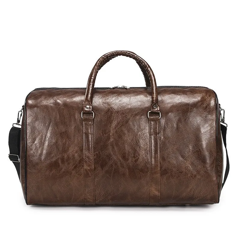 

2019 New luggage men Travel bag leather Fitness Bags women Handbags Retro Travel Bags Large-capacity Bags Portable Sports black