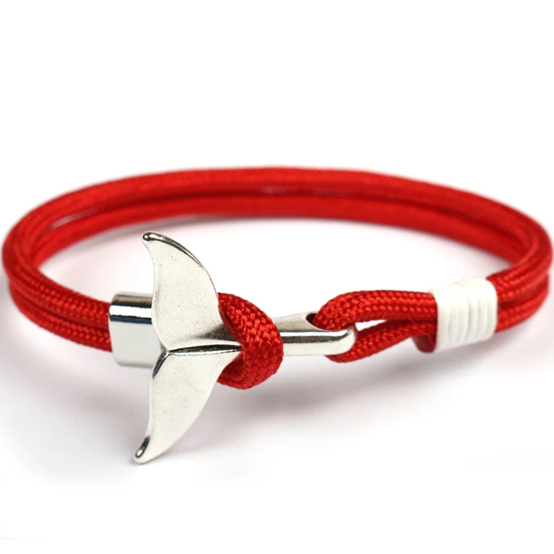 Fashion Whale Tail Anchor Bracelets Men Women Charm Nautical Survival Rope Chain Bracelet Male Wrap Metal Hooks Couples Bracelet