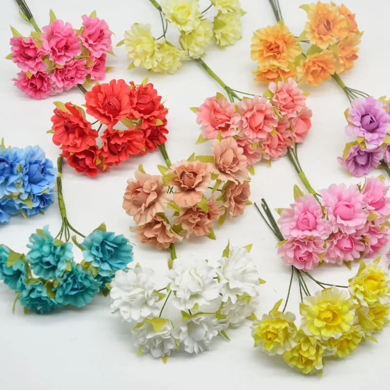 

6 pcs/ lot cheap 2cm Mini Silk Artificial Rose Flowers Bouquet DIY Wedding Decoration Paper Flower For Scrapbooking Fake Flower