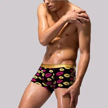 Сексуальные мужские боксеры с принтом поцелуя, милое шелковое нижнее белье с героями мультфильмов, нижнее белье, хлопковые шорты брюки, трусы для геев, спандекс, Cueca L, XL, XXL