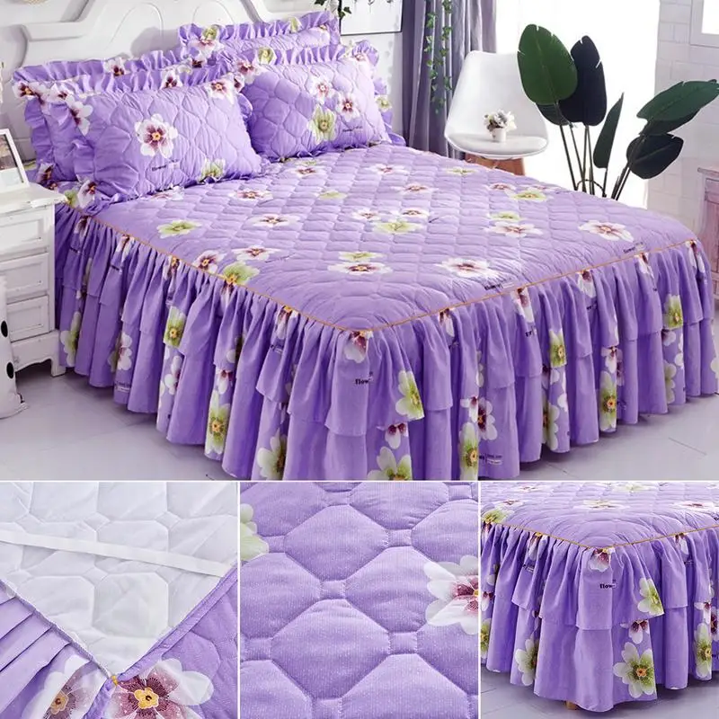 

NEW 150*200cm Thickened Quilted Sanding Double-Edge Bed Skirt Wrap Around Queen Single Piece Bed Cover Mattress Protection Cover