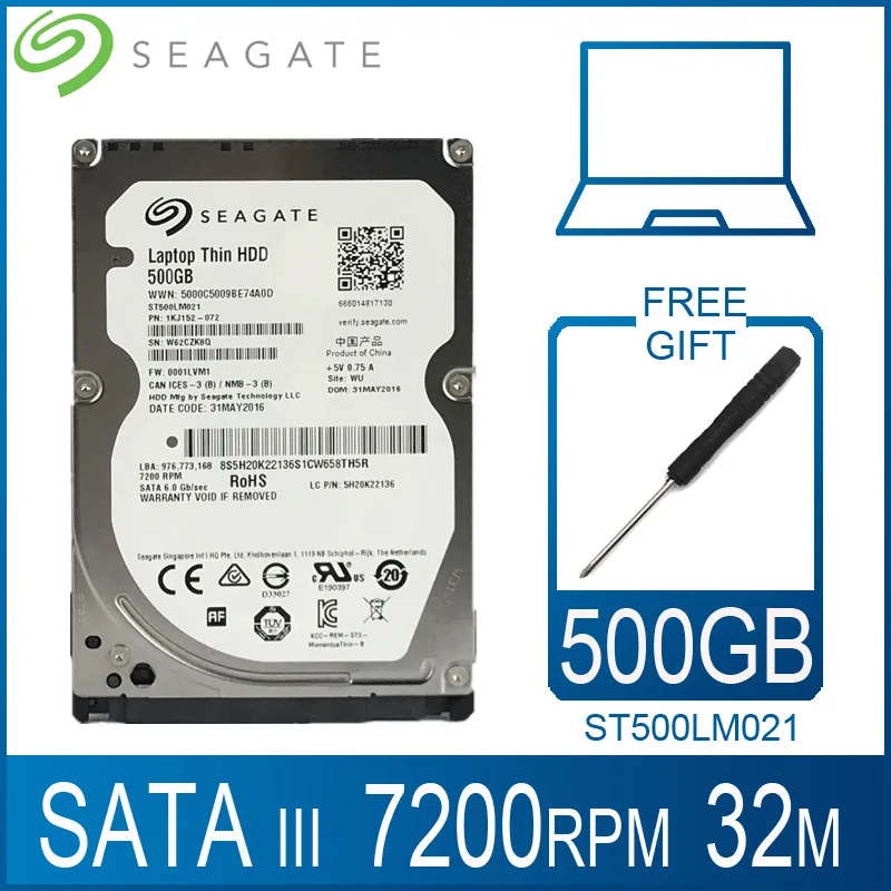 Opbevares i køleskab selv skandale Seagate 500GB Laptop Hard Drive Disk 7200 RPM 2.5" Internal HDD HD 500 GB  Harddisk SATA III 6Gb/s 32M Cache 7mm for PS4 Notebook