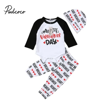 

Pudcoco Newborn Kid Baby Boy Girl Clothes my 1st valentines T-shirt Top Jumpsuit Leggings Pants Beanie Cotton Outfit Sets Beanie