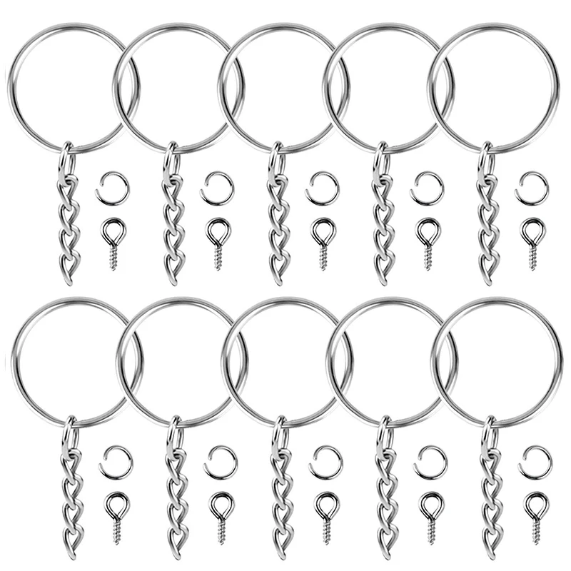 

100Pcs Keychain Rings Jewelry With Chain And 100 Pcs Screw Eye Pins Bulk For Crafts