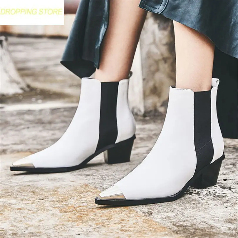 

Womens Cow Leather Pointed Toe High Heel Wedding Party Pumps Shoes Winter Warm Casual Shoes Black White Ankle Boots