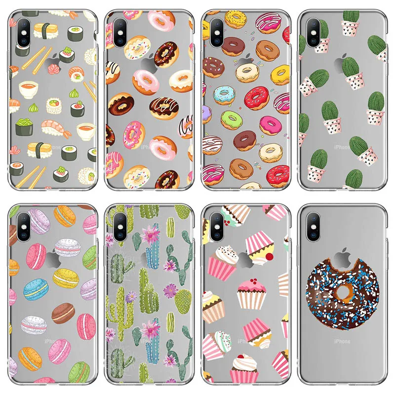 

Ottwn Transparent Doughnut Phone Case For iPhone X XR Xs Max Cactus Plant Soft TPU Back Cover For iPhone 5 5s SE 6 6s 7 8 Plus