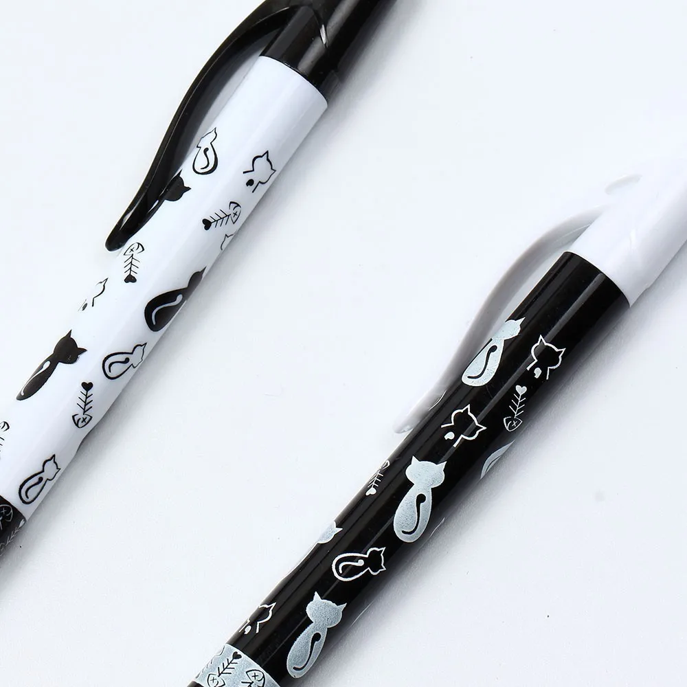 4 шт., милая Шариковая ручка с черно-белым котом, Kawaii, 0,5 мм, синяя канцелярская ручка для детей, офисные школьные принадлежности, Estojo Escolar