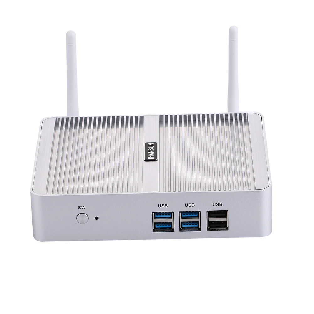 Безвентиляторный мини ПК Intel Celeron N3150 Windows 10/Ubuntu Silver [HUNSN BM04L] (WiFi/2HD/4USB3.0/2USB2.0/2LAN)|Мини