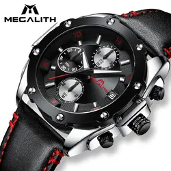 MEGALITH модные часы мужские водостойкие спортивные Военная Униформа хронограф черный пояса из натуральной кожи кварцевые Wristswatch мужской