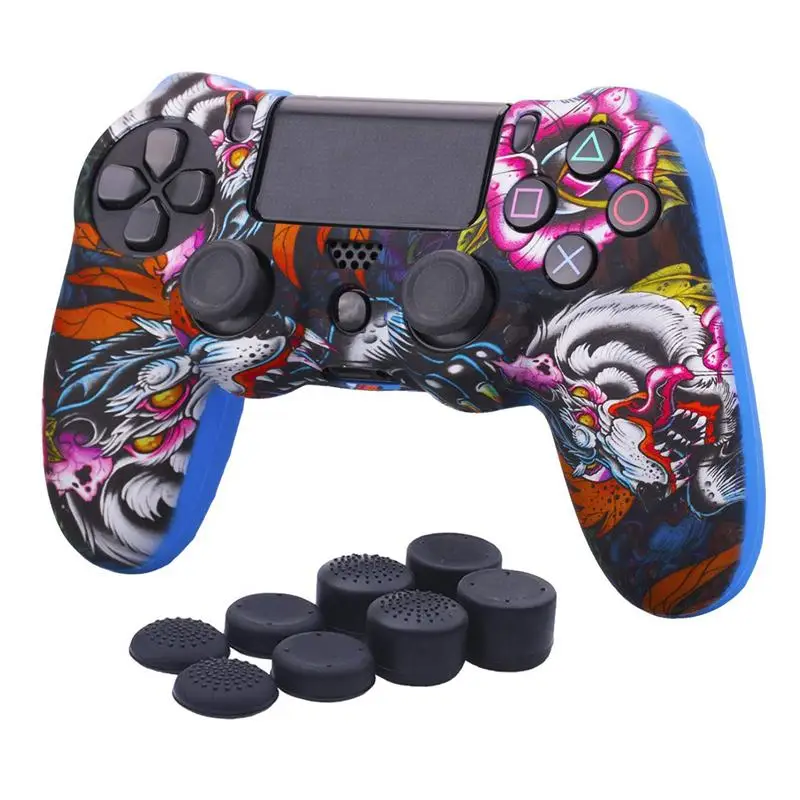 

Water Transfer Printing Camouflage Silicone Cover Skin Case for Sony PS4/slim/Pro Dualshock 4 controller x 1 With Pro thumb gr