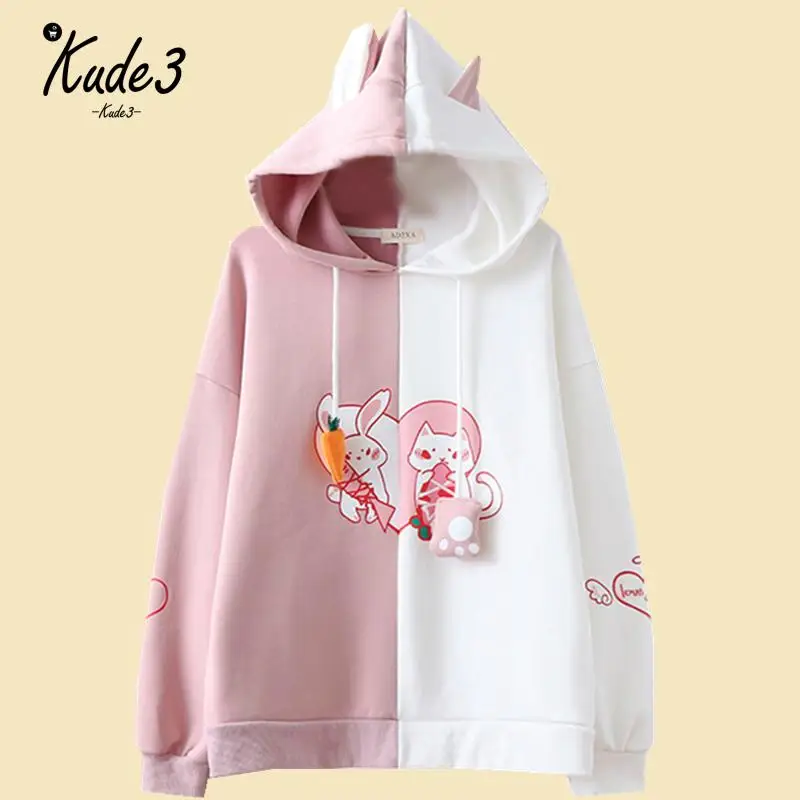 Женская толстовка с капюшоном Kawaii Bunny Ear милая Толстовка в стиле Харадзюку мягкий