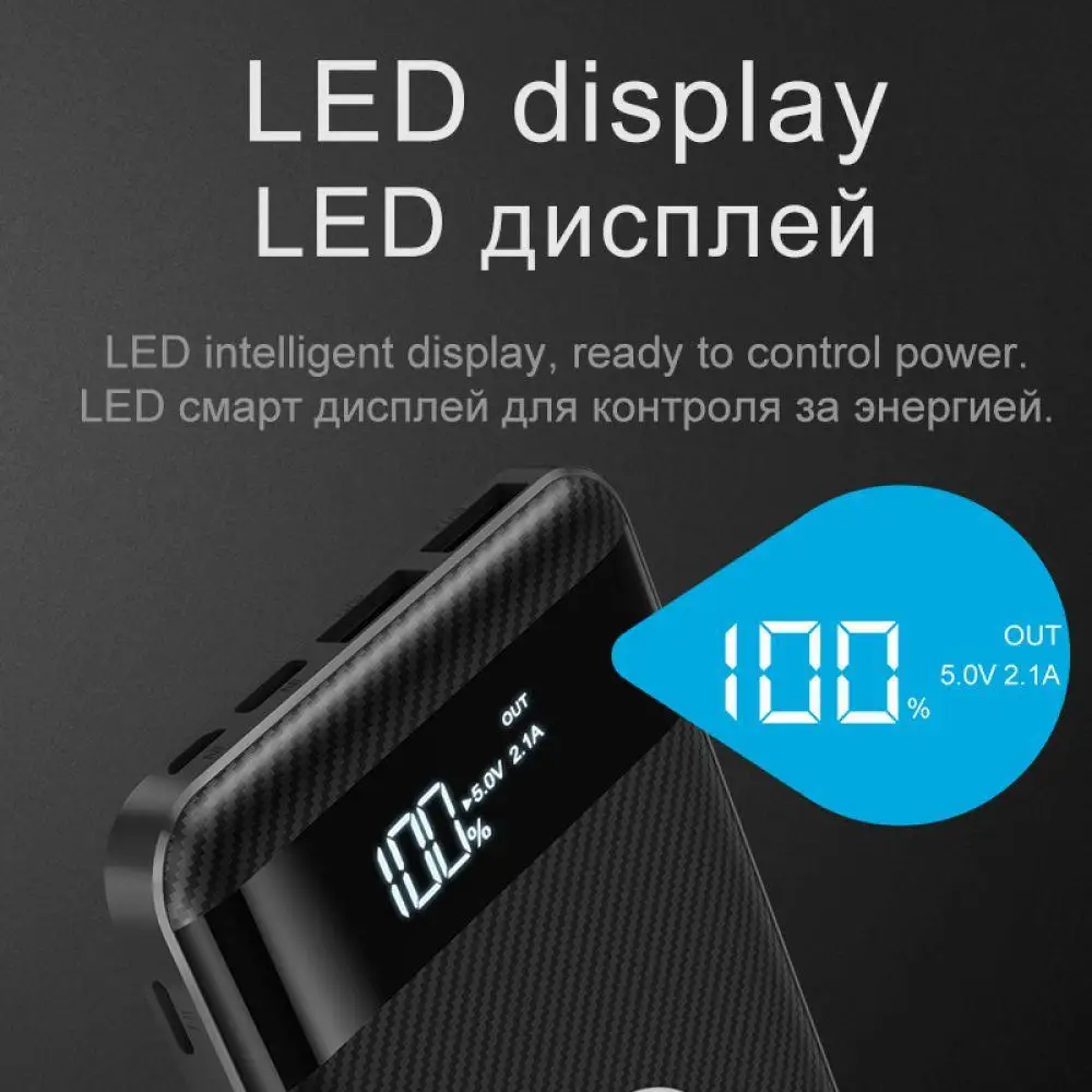 QI Беспроводное зарядное устройство power Bank 10000 mah Dual USB с цифровым дисплеем внешний