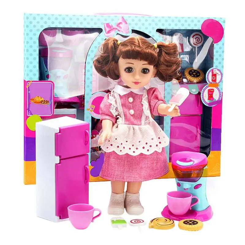 

MINOCOOL 30cm Dress Up Doll Girls Toy Set Baby Electric Small Talking Doll with Household Appliances